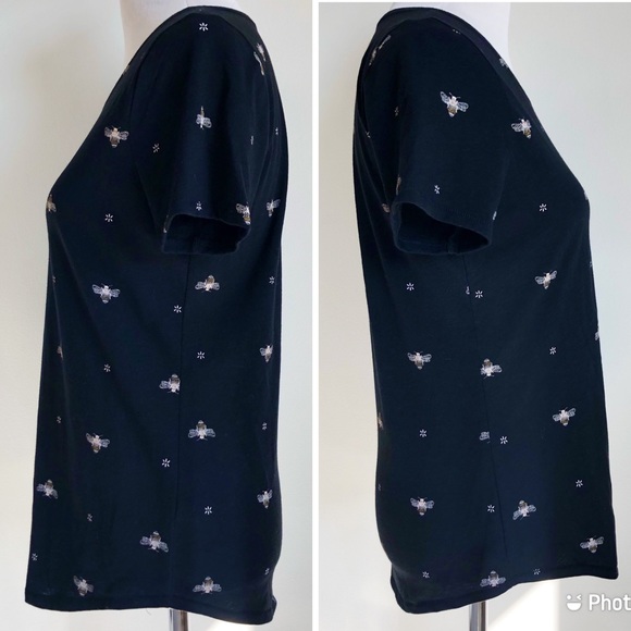 Sonoma Women’s Black Tee Bumble Bee Print Cotton, size Small - Picture 3 of 16